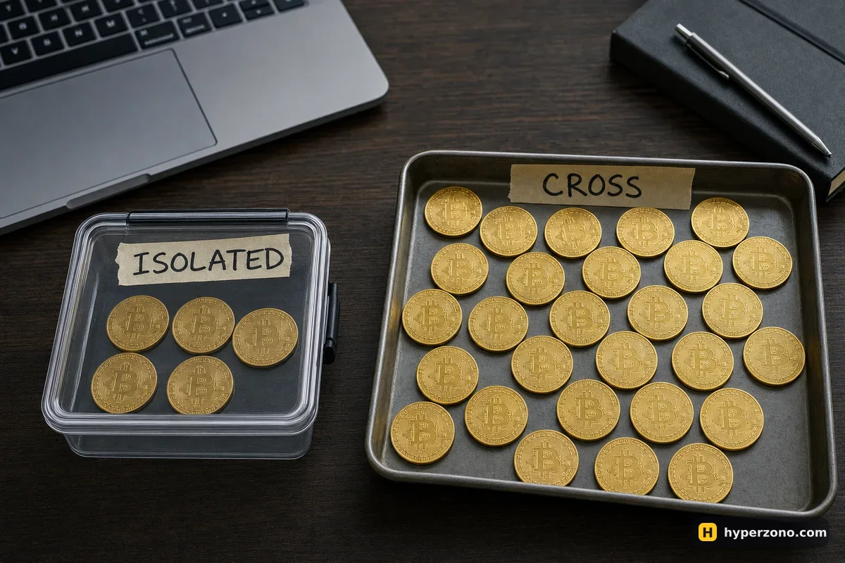A closed box labeled ISOLATED with five coins inside, next to an open tray labeled CROSS with many loose coins