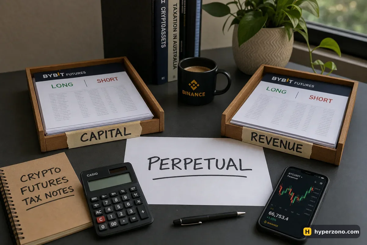 Two desk trays labelled CAPITAL and REVENUE with a single unsorted sheet labelled PERPETUAL lying between them