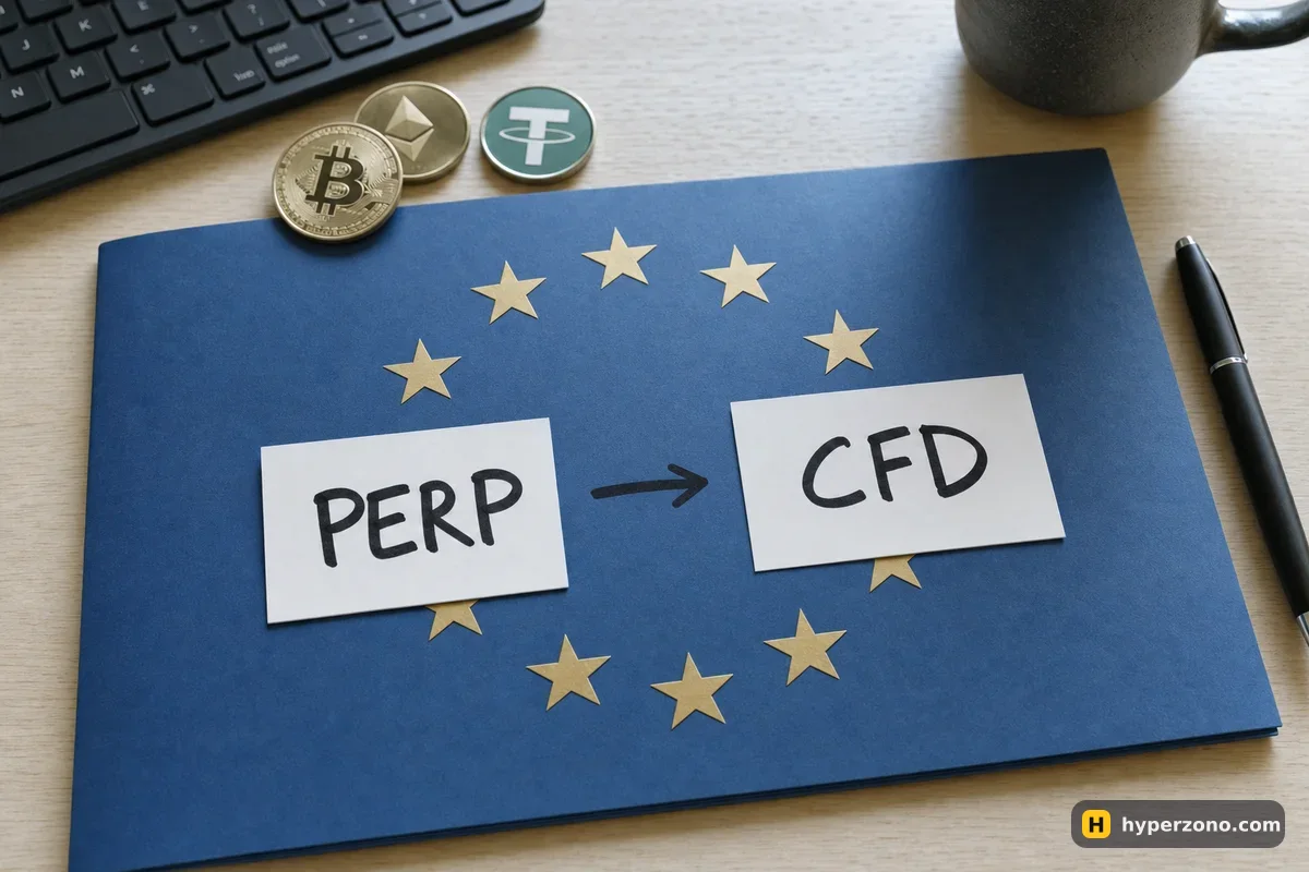 Paper tags reading PERP and CFD on a blue folder with a circle of gold stars