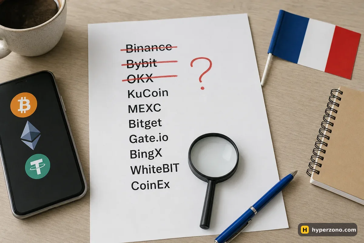 A printed list of website names on a desk with three lines crossed out in red marker and a magnifying glass resting on the page