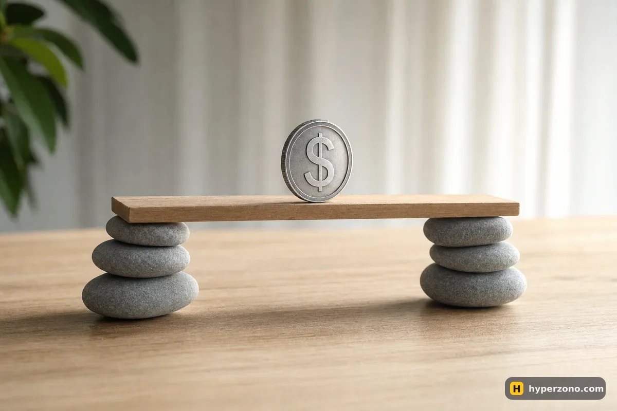 A small wooden plank bridging two stone piers, with a silver dollar coin standing on it