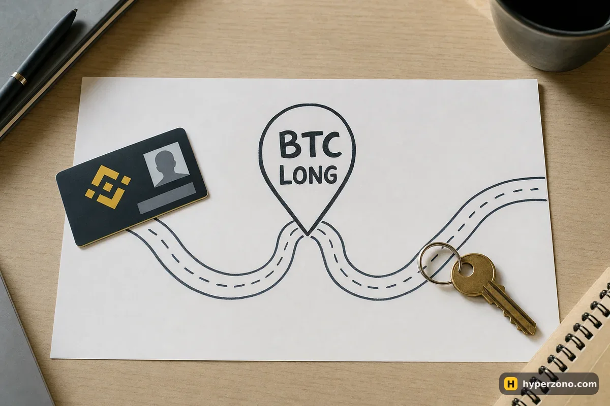 Paper map with two roads meeting at one point marked BTC LONG, an ID card on one road and a key on the other
