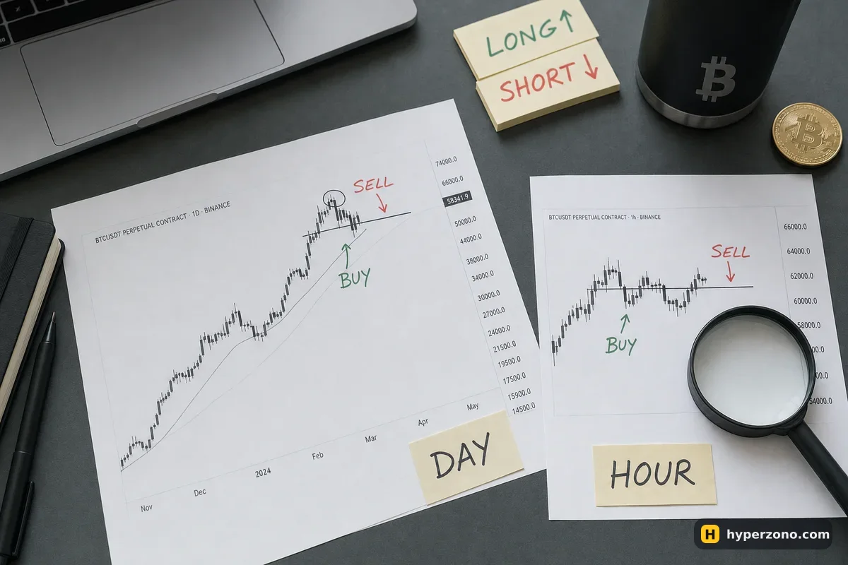 Two printed charts labelled DAY and HOUR, with a magnifying glass over the smaller one